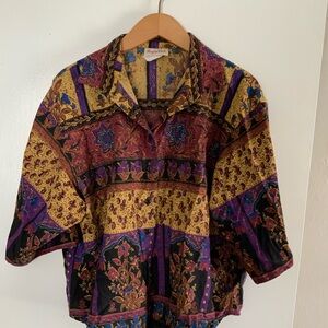 Vintage button down Shirt with Purple and Gold Patterns